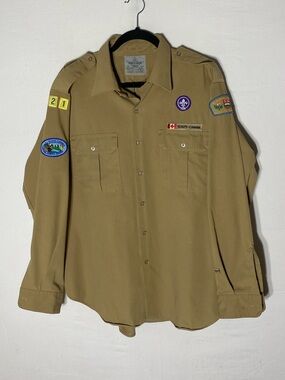 Vintage 90s Scouts Canada Tan Long Sleeve Uniform Shirt W Patches XL Dadcore